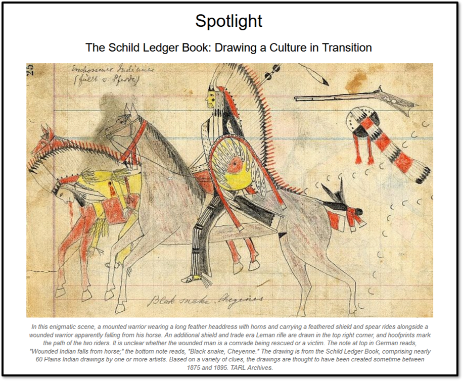 A screenshot of a webpage with a white background with a colored illustration of people on horseback, with text below it.