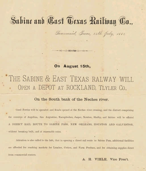 flier for the Sabine & East Texas Railway