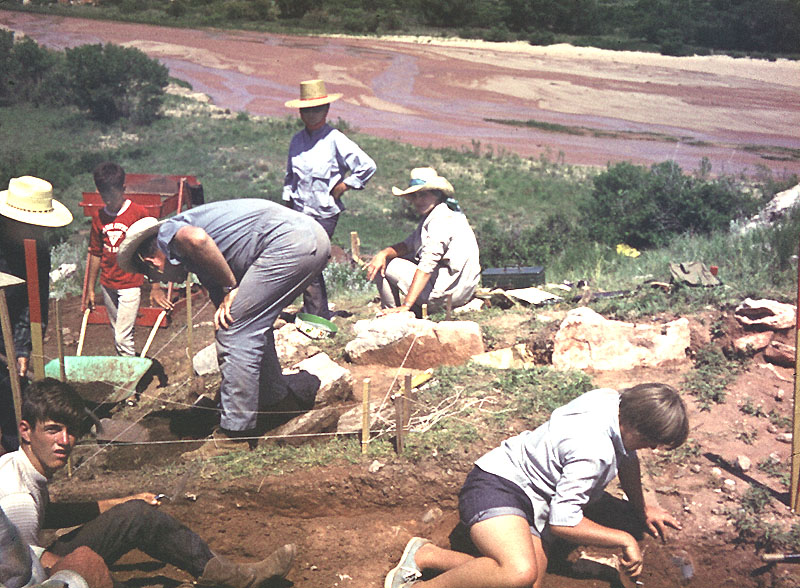 Excavations atop the terrace overlooking Blue Creek.