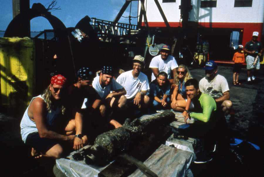 photo of the crew, led by then-State Marine Archeologist Barto Arnold, fourth from left