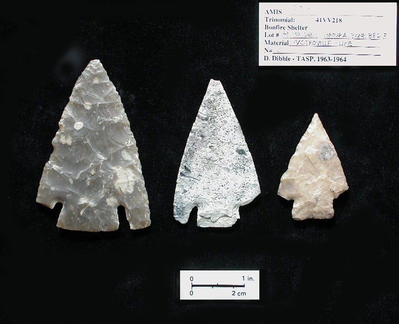 Castroville-like "Group A" dart points from Bone Bed 3. Photo by Milton Bell.