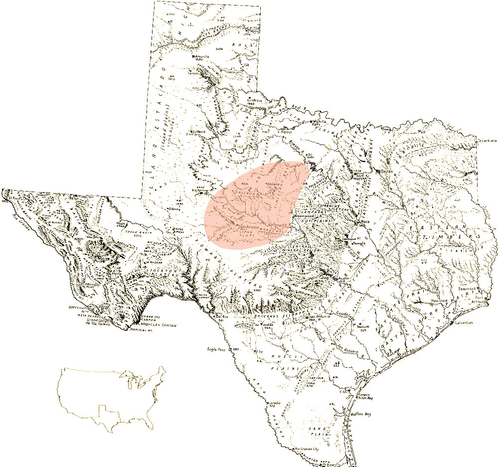 map of the generalized area of Texas cairn burials
