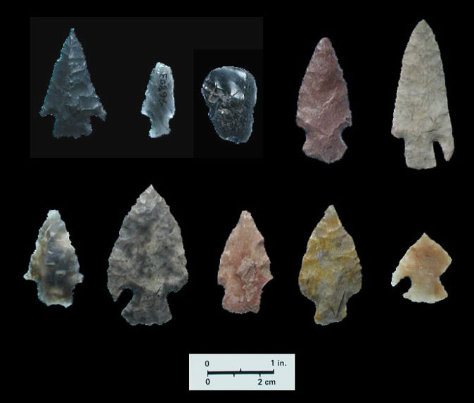 Array of chipped stone tools. The dart 