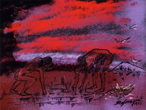 Painting by Ted DeGrazia, of digging for roots along the Texas coast