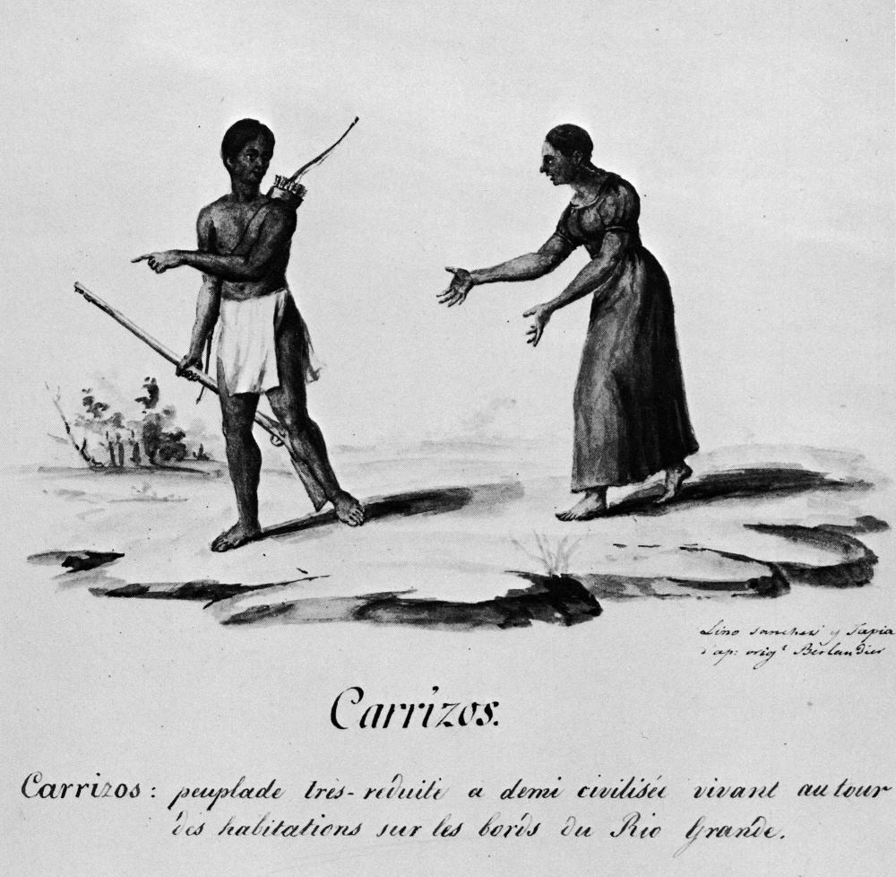 Carrizos Indians of the Rio Grande, as drawn by Lino Sánchez y Tapia,