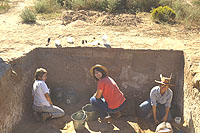 El Paso Archaeological Society members working on the excavation of Room 25, one of the deep pithouses under the pueblo. Left to right: Chris Ward, Betsy Smith, Martha Sharp. Chris Ward went on to become a professional archeologist. She studied at UT Austin, worked at TARL, and is now a Ph.D. student at the University of Colorado.