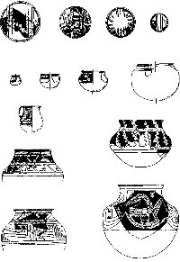 Drawings of reconstructed El Paso Polychrome vessels found at Firecracker Pueblo.