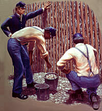 soldiers building a Texas fort