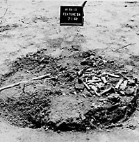 Feature 5a, a trash pit filled with animal bones and other refuse. Photo by E. Mott Davis, July 1962.