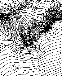 An example of a highly detailed topographic map in-the-making of an archeological site in a valley. Each of the dots on this raw map represents the location of an elevation shot taken by a total data station. The final publish map will be cleaned up and simplified. Map created by Ken Brown.
