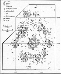 Plan map of stone patterning thought to be a house foundation at the Lion Creek site in Burnet County. Image courtesy the Texas Highway Department and Texas Historical Commission.