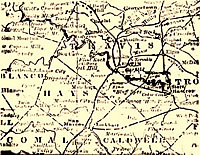 Section of Map of Texas circa 1888, showing location of Colberg, where Hallman served as postmaster for two years. Colberg was also the name of his birthplace in Prussia. Map courtesy of Center for American History, Swante Palm Collection.