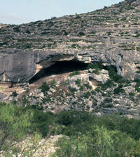 General view of Hinds Cave from across the canyon
