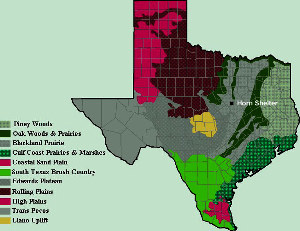 Regional map of Texas featuring Hornh Shelter