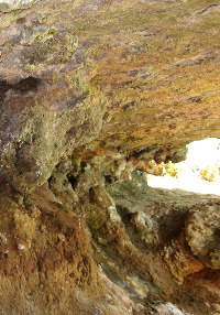 photo of travertine formations at the back of the shelter