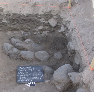 photo of pithouse wall exposed in trench at the Millington site 
