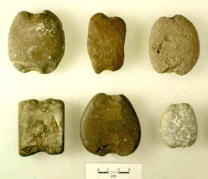 photo of a distinctive type of artifact associated with the La Junta phase, notched pebbles.