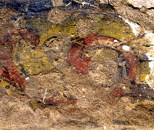 photo of painted plaster recovered from the Old Socorro Mission. 