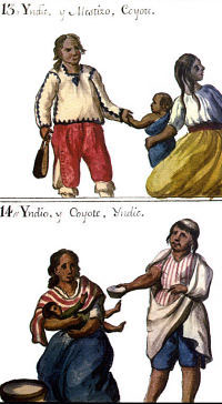 Coyote and Indio castas as depicted by O'Crouley in 1774