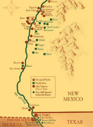 Map of significant towns and pueblos during the Pueblo Revolt of 1680