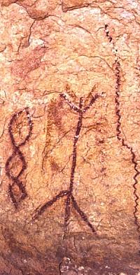 Close up of Red Linear pictographs. Photo by Steve Black.