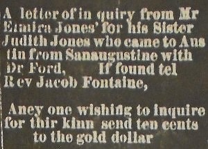 image of a notice in first issue of The Gold Dollar, August 1876