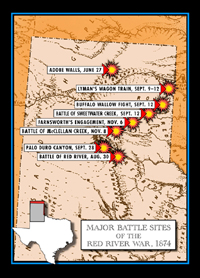 Map showing major battles of the 1874 Red River War