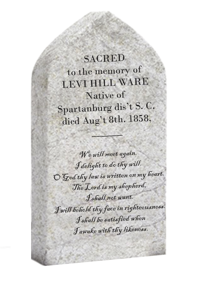 B&W illustration of an inscribed headstone