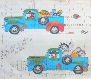 modern ledger drawing with trucks.