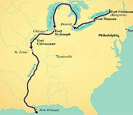 Map showing La Salle's route