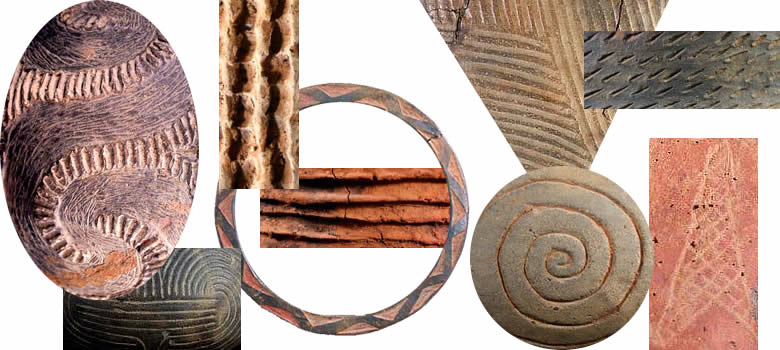 Examples of textures and patterns seen on Caddo pottery