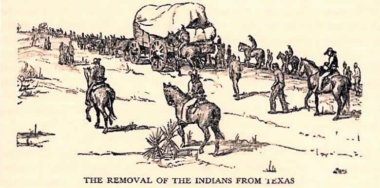 Artist's deptiction of the removal of the Indians from Texas