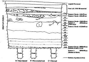 Profile drawing of excavation block showing sequence of radio carbon dates