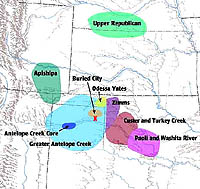 Map showing Plains Village culture areas in the Southern Plains mentioned in the text.