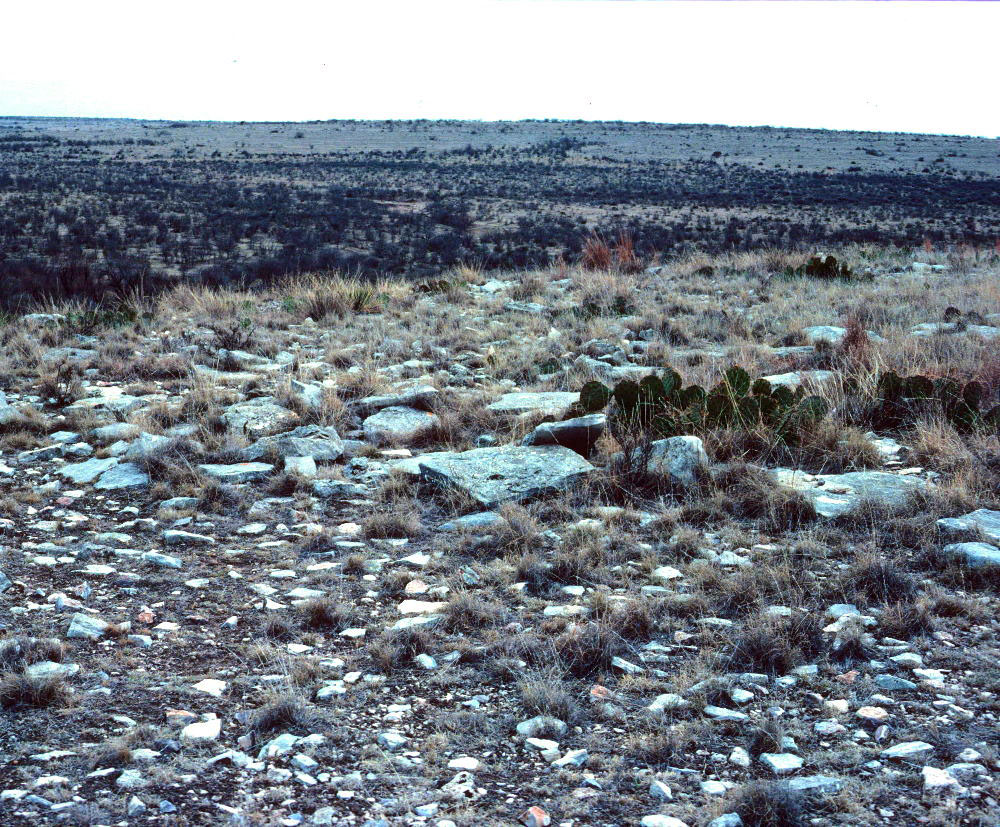 photo of cairns along bluff edge, Irion County