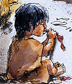 illustration of a child eating jerky
