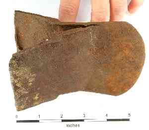 photo of a steel axe head found at the farm
